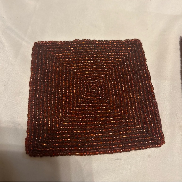 4 Glass Bead Beaded Square Red Coasters 4" x 4" Preloved For Coffee Table Office - Picture 8 of 9
